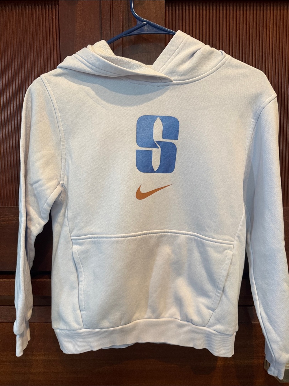 Nike light blue Crewneck Hoodie with Blue Graphic and Brown-Gold Swoosh